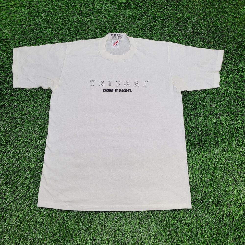 Vintage 80s Jerzees Trifari Shirt Large 21x28 White Spellout